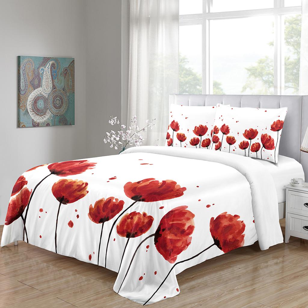 Red Wedding Rose Series Love Flower King Queen Twin Full Bedding Sets Single Double Bed Duvet Cover Set And 2 Pcs Pillow Cover