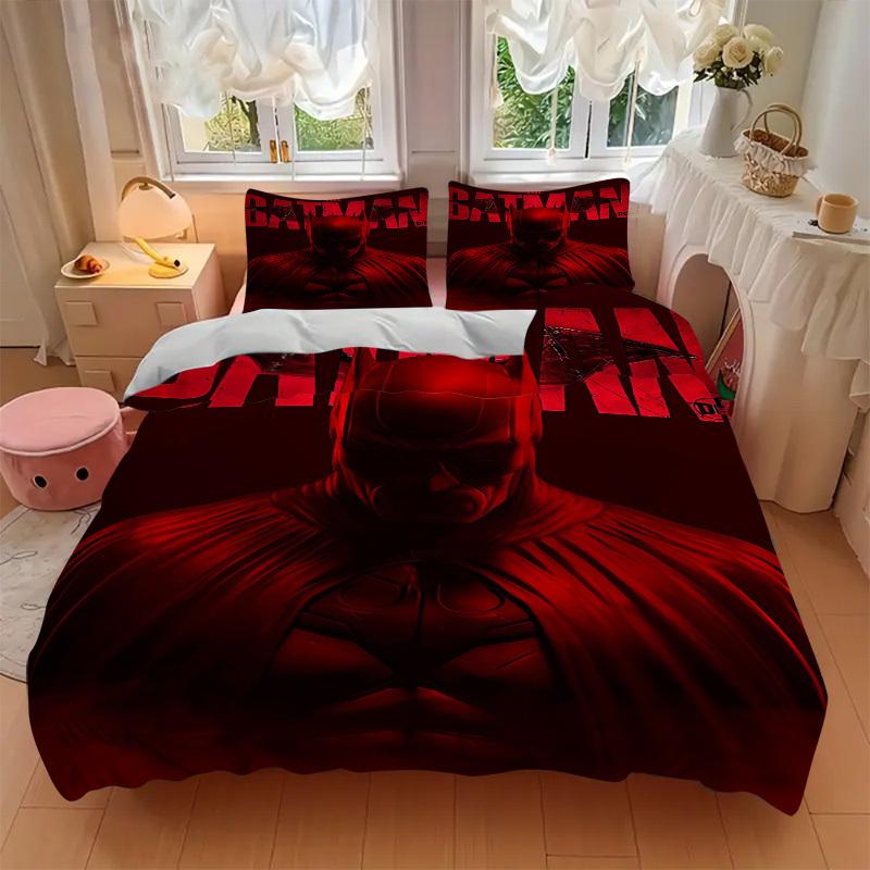 3pcs Batman Poster Bedding Set, Soft Polyester Duvet Cover and Pillowcases Machine Washable Seasons all suitable & Guest Room Decor297