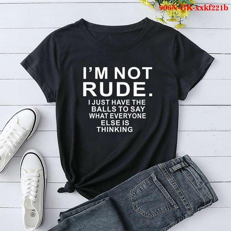 

Women s Fashion Printed I m Not Rude Print T-shirts Summer Casual Loose Round Neck Creative Personalized T-shirts 3XL