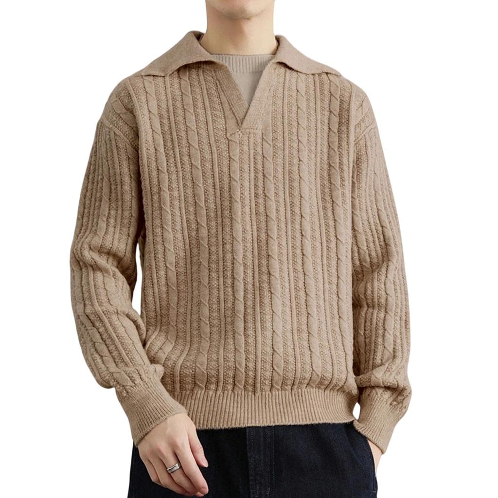 Men's Knitting Thickened Flip Collar Long Sleeves Sweater