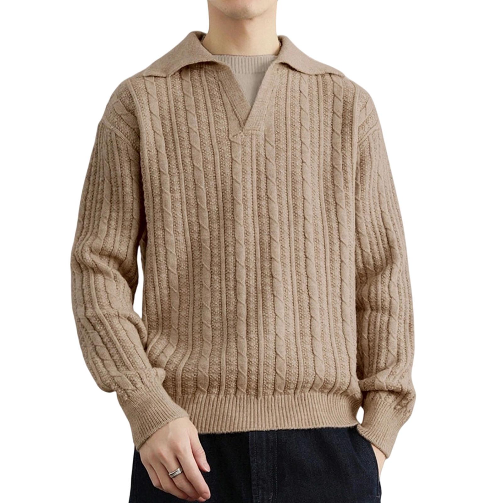 

Men s Knitting Thickened Flip Collar Long Sleeves Sweater L хакі