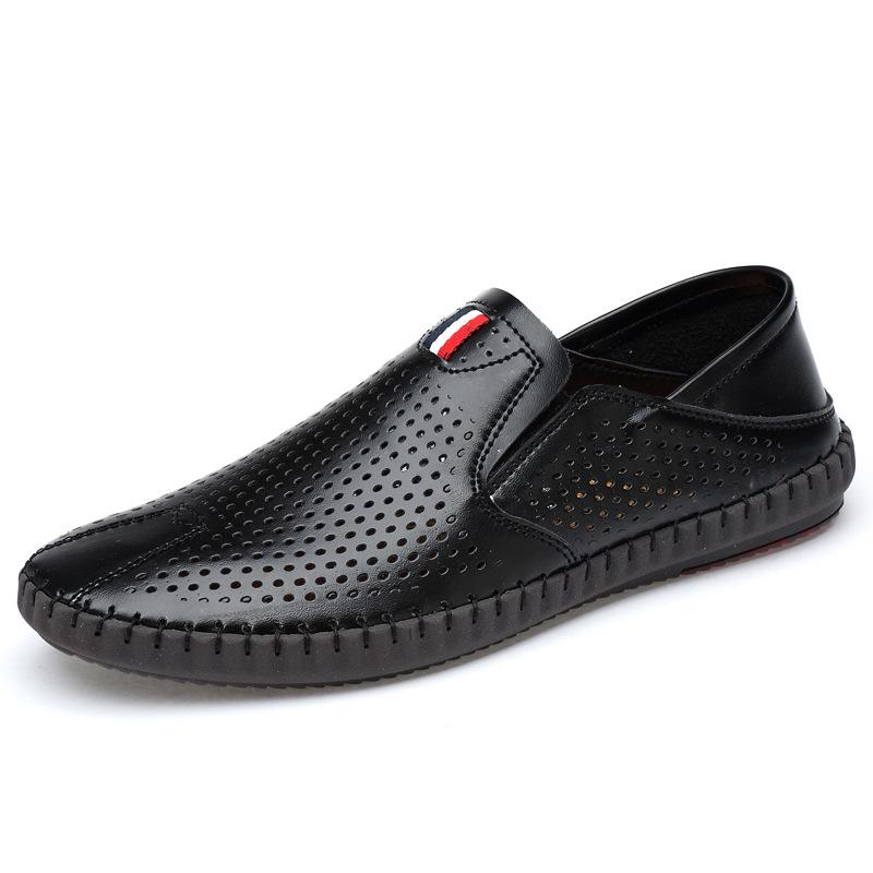 Men s 2022 Summer Casual Leather Loafers: Breathable Perforated Soft Sole Driving Shoes 45