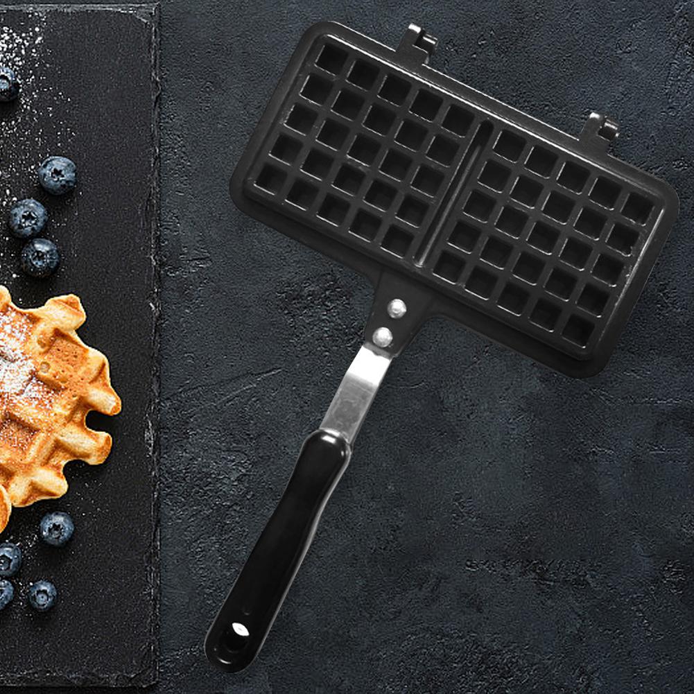Rectangle Camping Waffle Maker Pan Non-Stick Waffle Maker Machine Cast Aluminum Waffle for Family Breakfast Baking