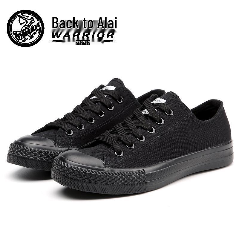 Unisex Black Canvas Sneakers: Versatile, Smiley Design, Casual Flats for Men & Women
