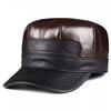 Men's Genuine Leather Flat Top Duckbill Cap - Autumn/Winter Casual Cowhide Hat for Middle-Aged and Older Adults