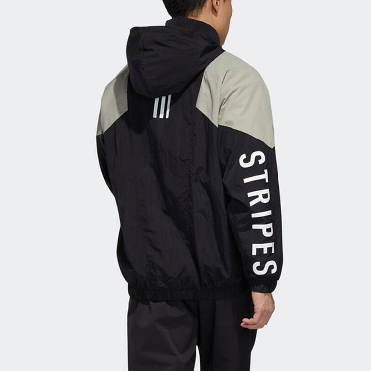 Adidas Colorblock Letter Print Casual Jacket Men Outerwear Black GE0386