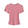 Trendy Women's Ribbed Slim Fit Short Sleeve T-Shirt with Sexy Round Neck and Straight Shoulders.