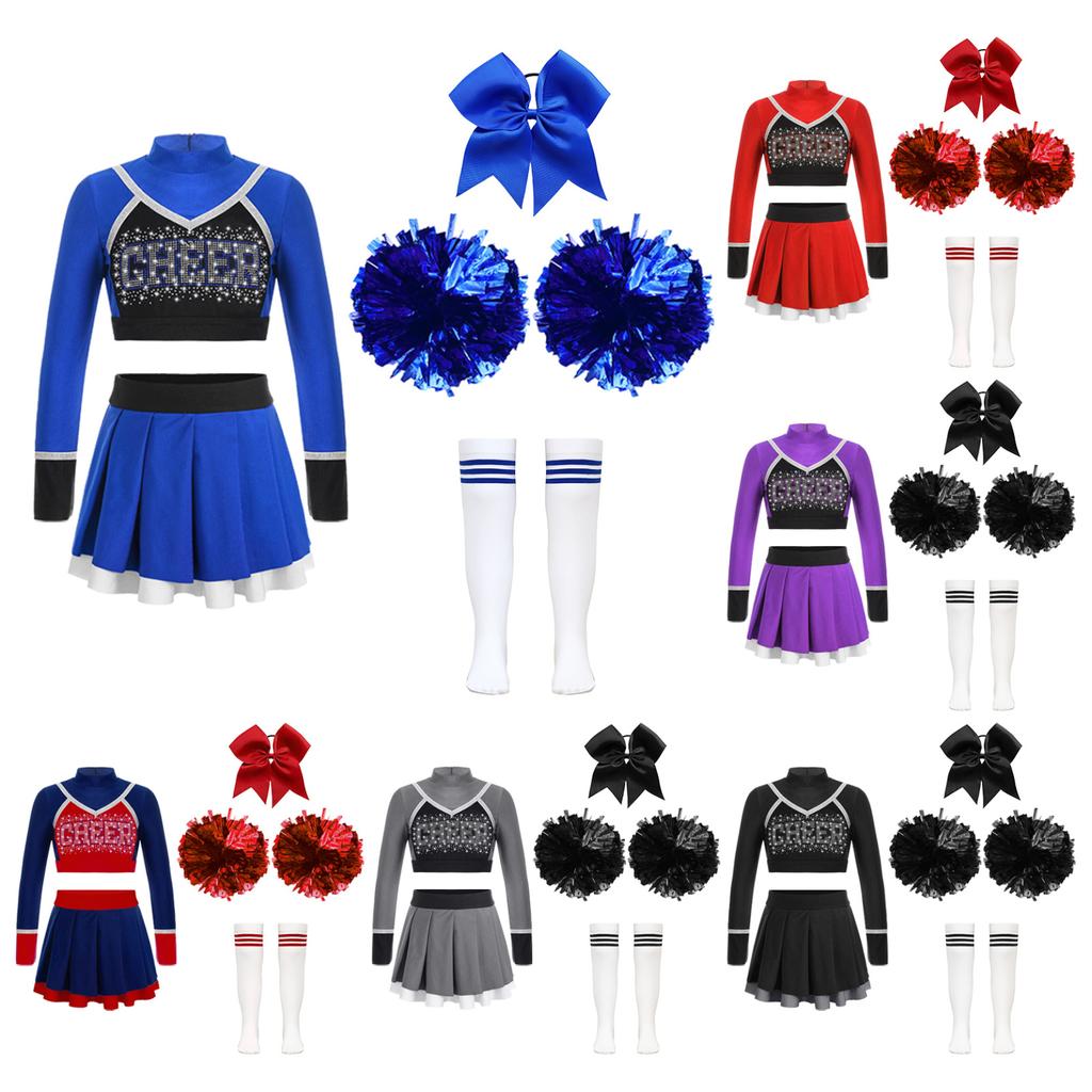 thumbnail image 2 of Girls Cheer Leader Uniform Cheerleading Cosplay Party Outfit Crop 2 of 11