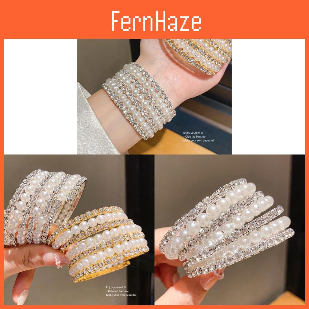 Pearl Multilayer Open Cuff Bracelet With Rhinestone Embellishments For Elegant Women