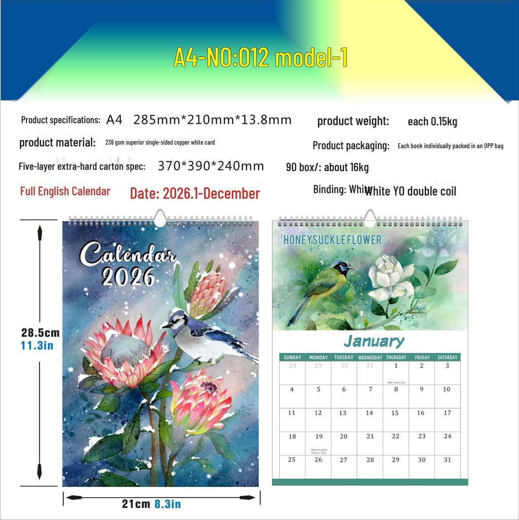 2026 English Wall Calendar - New Styles with Countdown Feature, Various Designs Available