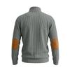 Herbst Winter Herren Color Block Sweatshirt Vertikal Rippstrick Halber Reißverschluss Stehkragen Pullover Wildlederflicken Schulter Ellbogen Vintage Lässig Langarm Oberteile