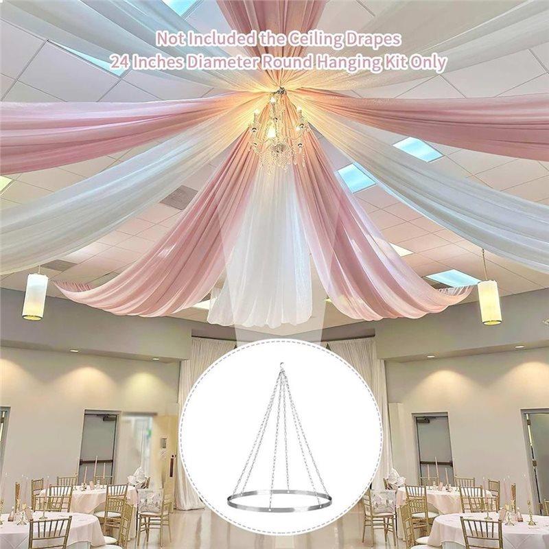 CYCLI-Ceiling Drapes 12 Inch Round Canopy Hoop Hanging Kit For Wedding And Gazebo Decor