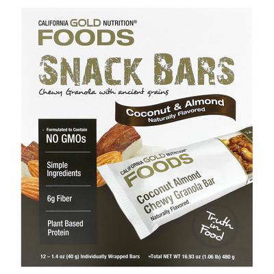 California Gold Nutrition Food, Coconut Almond Chewy Granola Bars, 12 Bars, 1.4 Oz (40 G) Each
