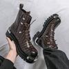 Men’s Retro Thick Sole Platform Punk Boots Elevator Street Style Big Head Motorcycle Boots High Boots Plus Size