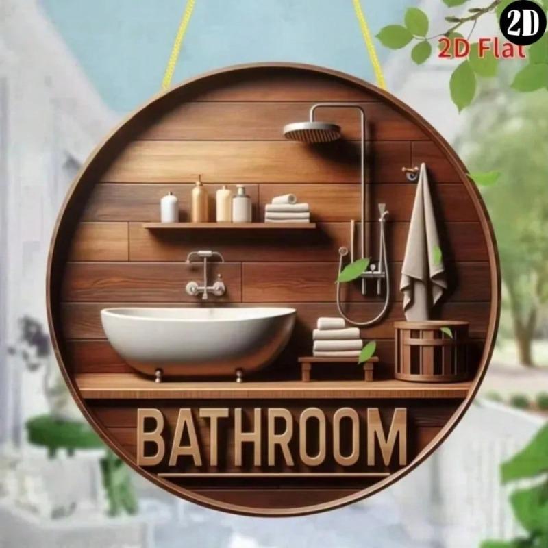 Metal Wall Art Decor: Creative Circular Sign for Home Bathroom Poster
