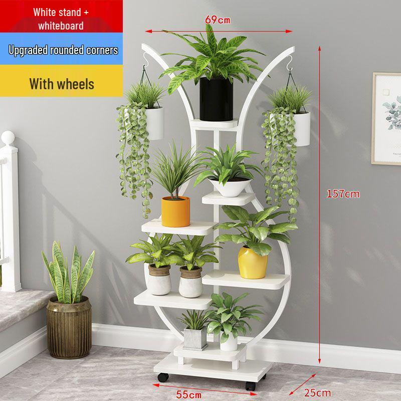 Multi-Layer Indoor Balcony Flower Stand, Wrought Iron Round Table Display Shelf for Hanging Pothos and Orchids.