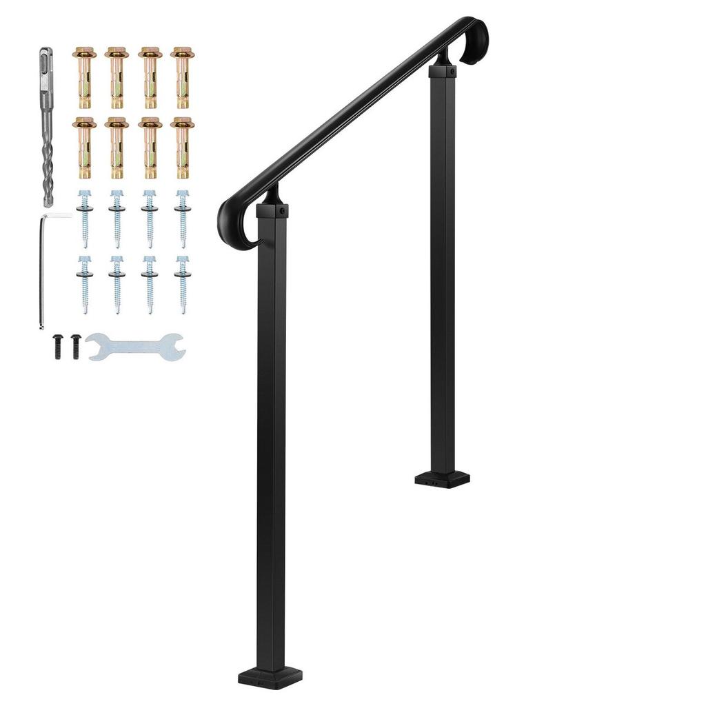 Handrails for Outdoor Steps, 2-3 Step Adjustable Height, Carbon Steel Transitional Handrail with Installation Kit, Exterior Hand Railing for Steps,
