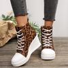 High Top Herbstmode Neu Runde Zehenpartie Gespleißt Leopard Schnürung Plateau Rutschfest Abriebfest Keil Einzeln