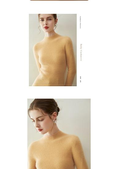 Kangsai Ni Women's Pure Cashmere Sweater - Half-High Neck, Solid Color, Slim Fit, Autumn/Winter Knit Base Layer.