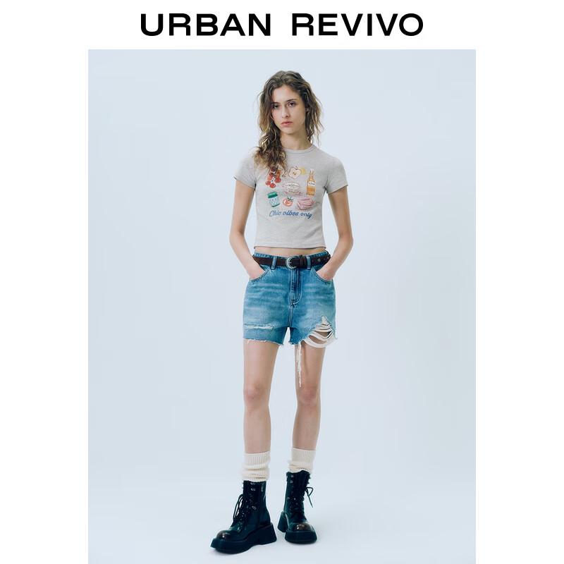 UR 2025 Summer Women s Fun Print Round Neck Short Sleeve T-shirt S хизер серый