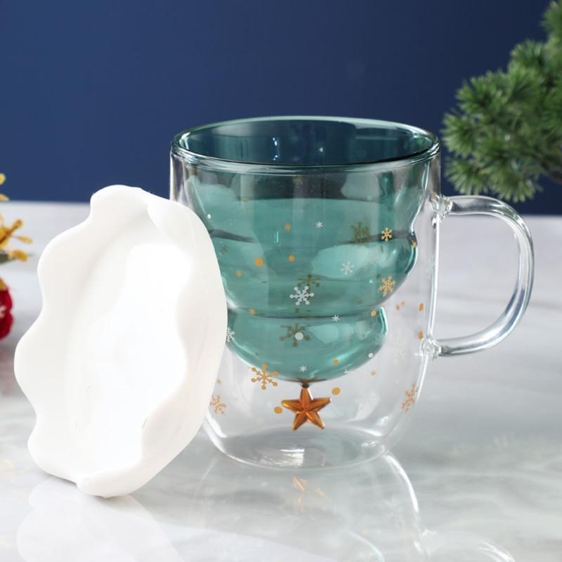 300ML Lovely Christmas Tree Glass Cup Heat-Resistant Double Wall Glass Cup