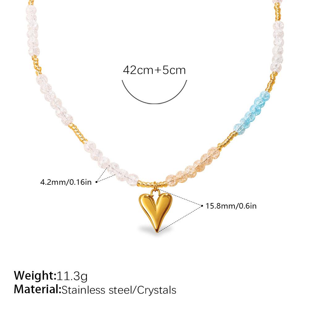Natural stone beaded collarbone chain gentle temperament crystal color matching love puppy pendant stacked necklace
