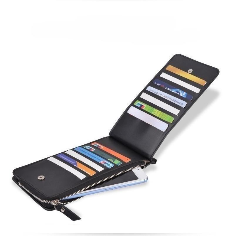 Herren Lang PU Leder Geldbörse Große Kapazität Reißverschluss Clutch Geldbörse 26 Kartenfächer Handyhalter Münzfach Business Geldbörse für Herren Damen