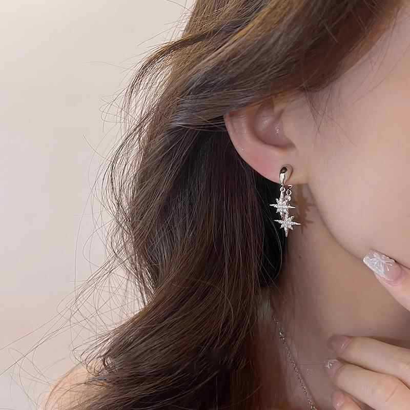 Retro French light luxury high-end octagram earrings women's niche design stud earrings