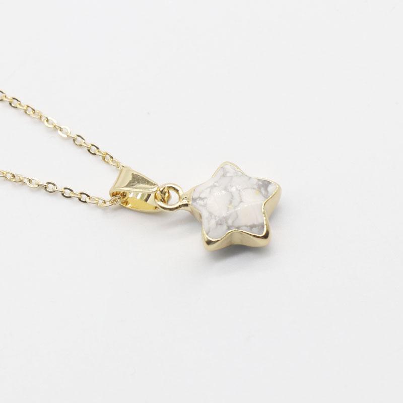 Dainty Natural Stone Gold Plated Star Gemstone Pendant Charm Pentagram Crystal Stone Pendant Necklace for Women Gift
