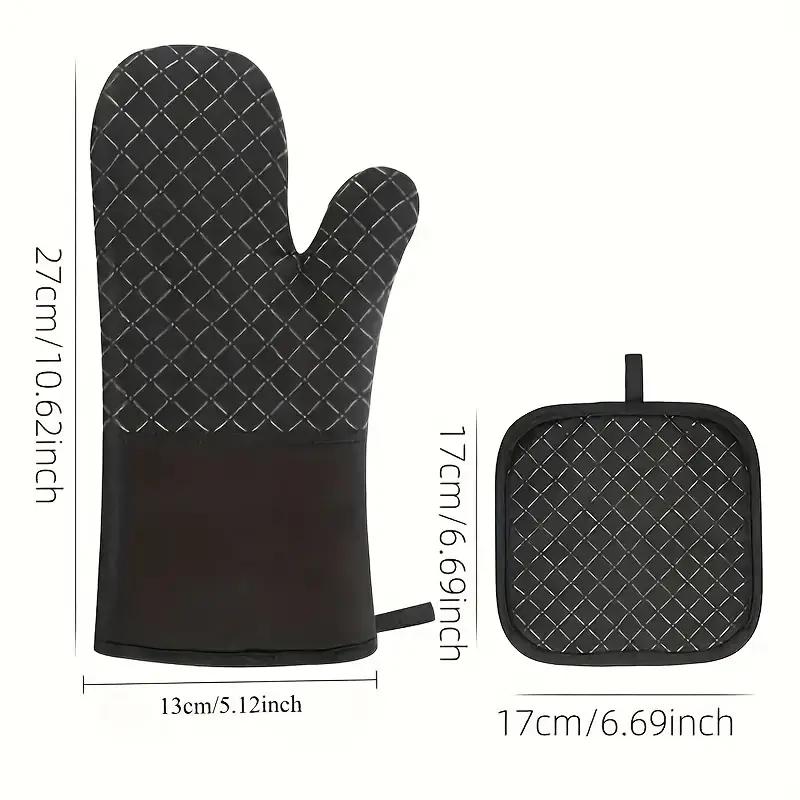 4-teiliges Set aus Ofenhandschuhen und Topfuntersetzern, hitzebeständige Küchenhandschuhe, rutschfeste Silikon-gestreifte Ofenhandschuhe, hitzebeständige h