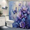 Purple Blue Floral Bouquet Butterfly Shower Curtain,Dreamy Digital Painting,Textured Flowers &Butterfly,Soft Gradient Background