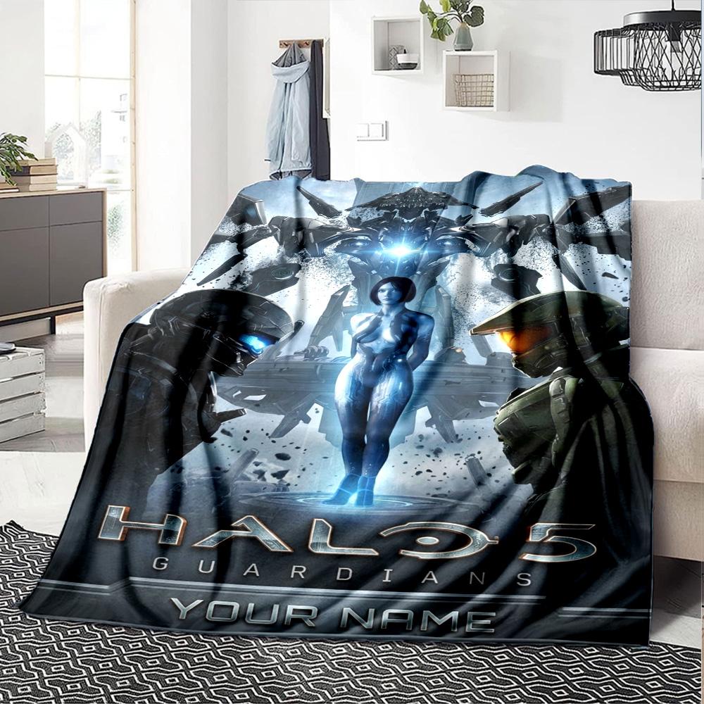 Name Custom Halo Print Flannel Blanket High Quality Warm Comfortable Cover for All Seasons Perfect for Gifts Home Decor