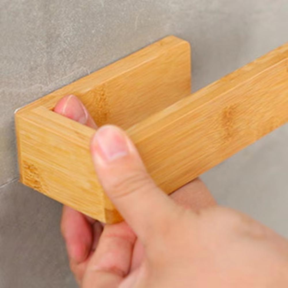 Durable Adhesive Bamboo Wooden Towel Rack Waterproof Wall-Mounted No Drill Shelf Toilet Storage Towel Shelf Bathroom