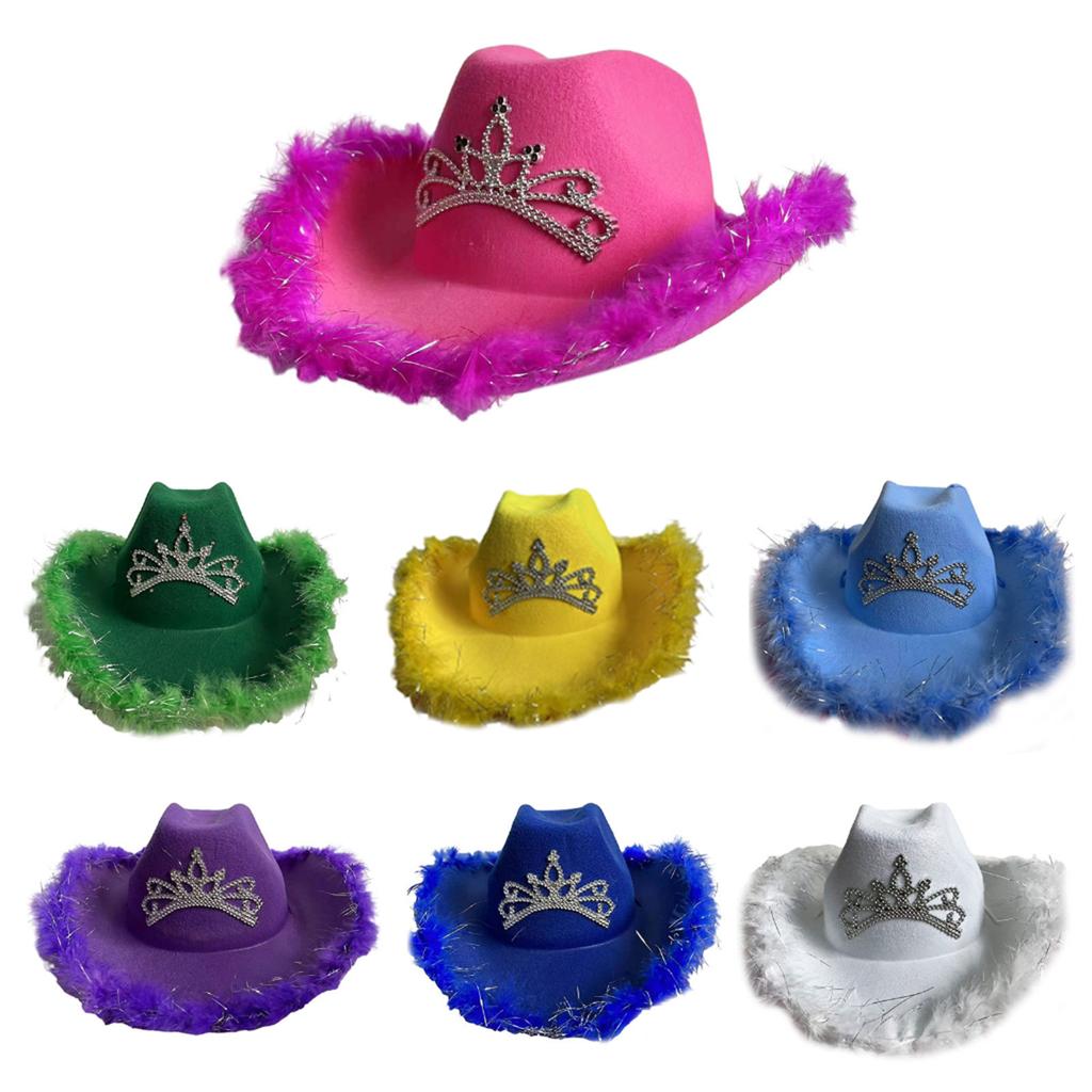 Vintage Country Western Fedora Hat Cowgirl Hat Furry Trims Cowgirl Hat for Party Photo Props Headwaer Gifts