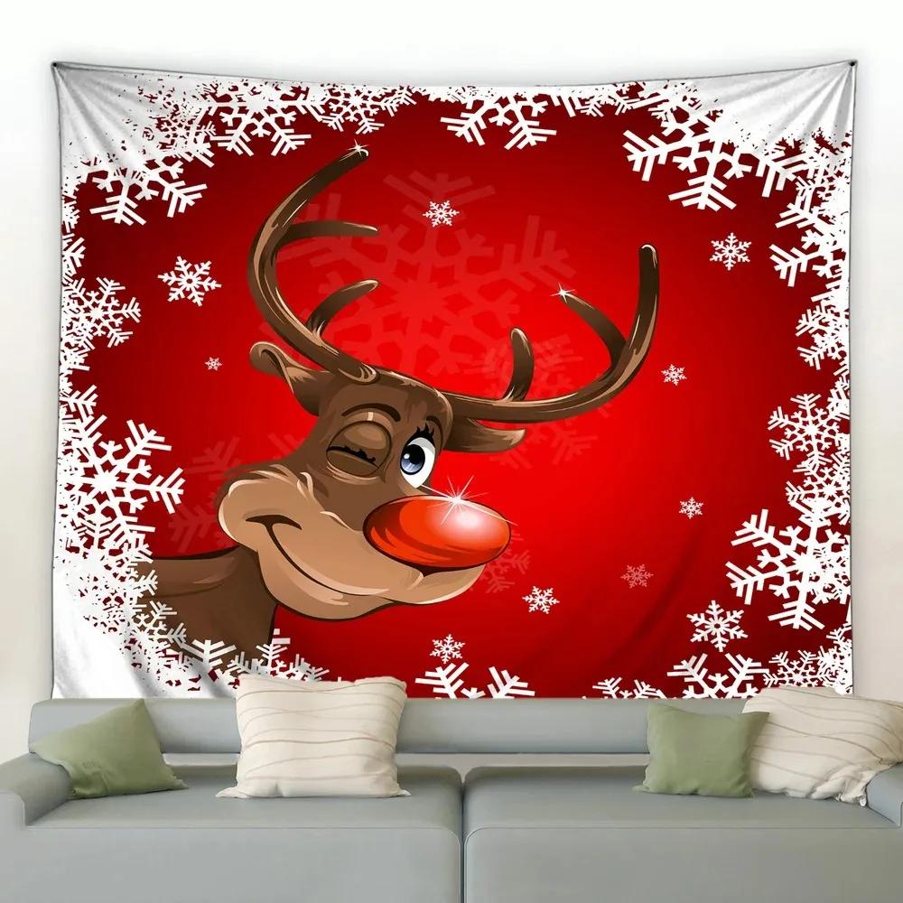 Christmas Tree Sleigh Cabin Snowman Tapestry Bedroom Living Room Home Christmas Decoration Tapestry