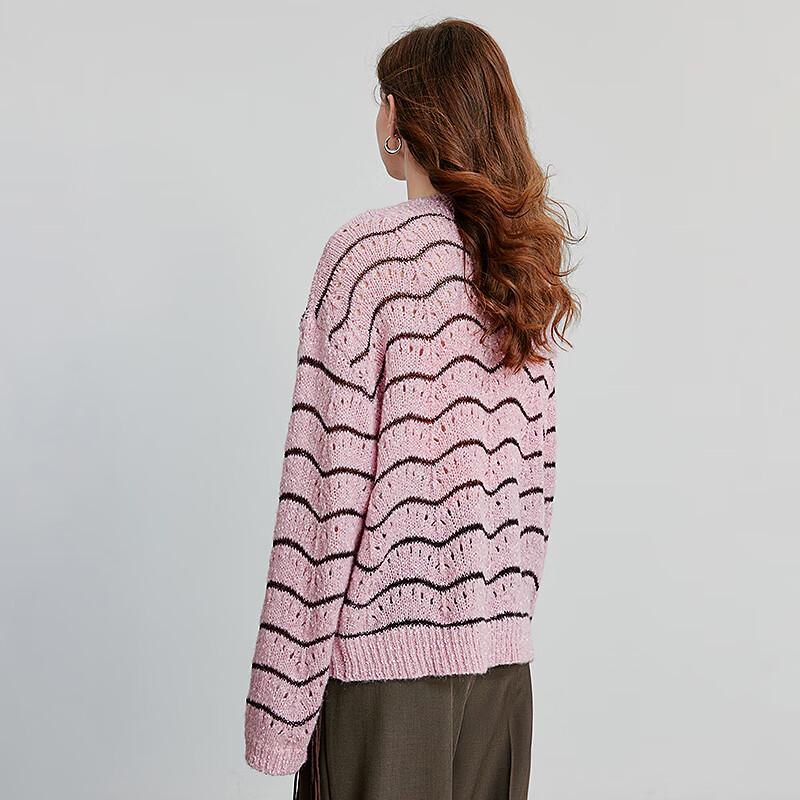 Chuyu Women's Wave Stripe Openwork Knit Cardigan