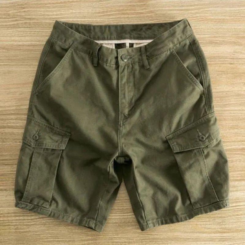 Pánské trendy retro volné rovné letní pracovní šortky s více kapsami