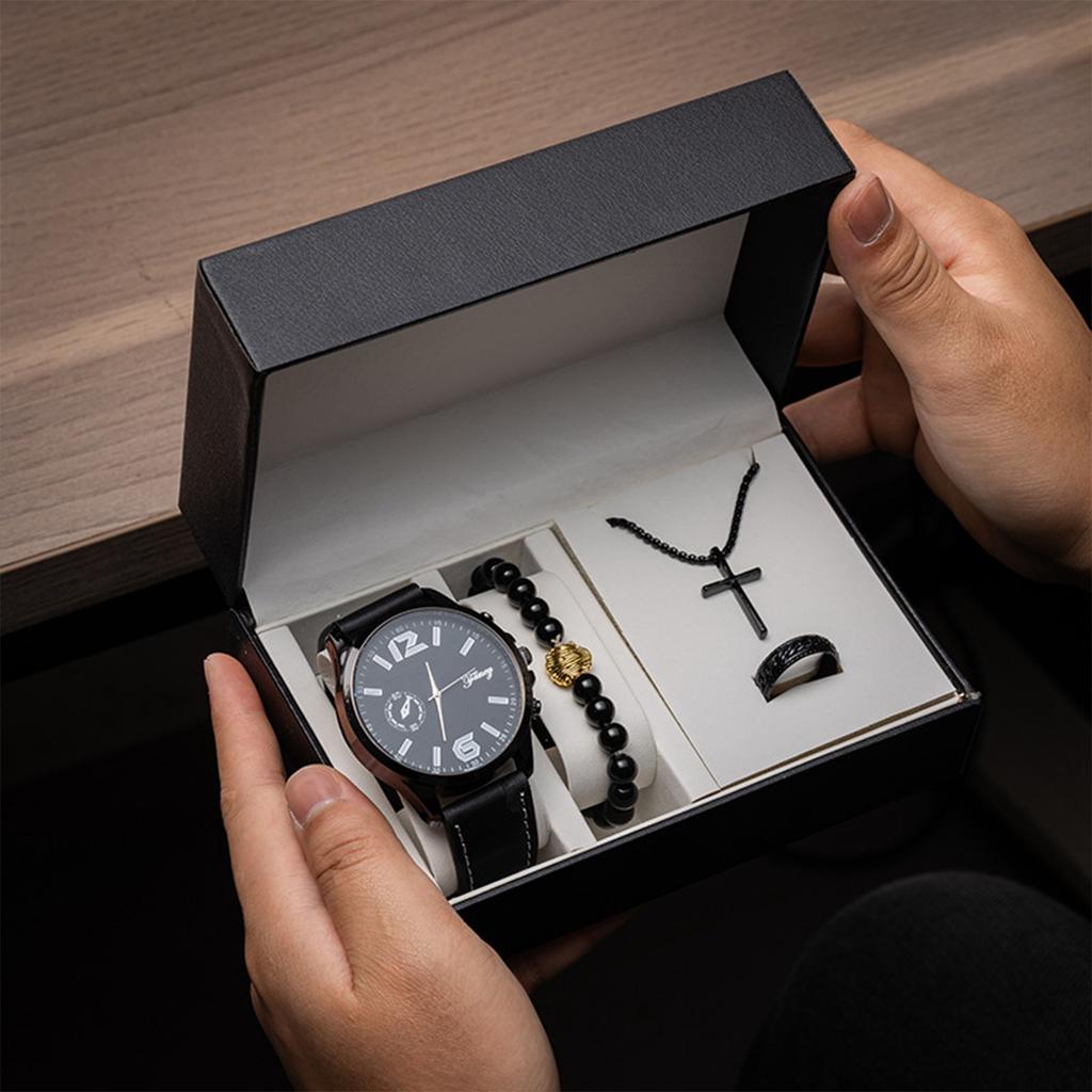 Men's Watch Set Father's Day Gift Box Quartz Watch Men's Watch Bracelet Souvenir Business Gift For Daddy, Husband And Grandfather