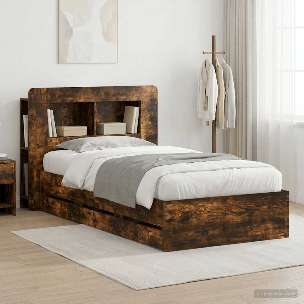 Bed Frame with Storage Space Smoked Oak 75 x 190 cm