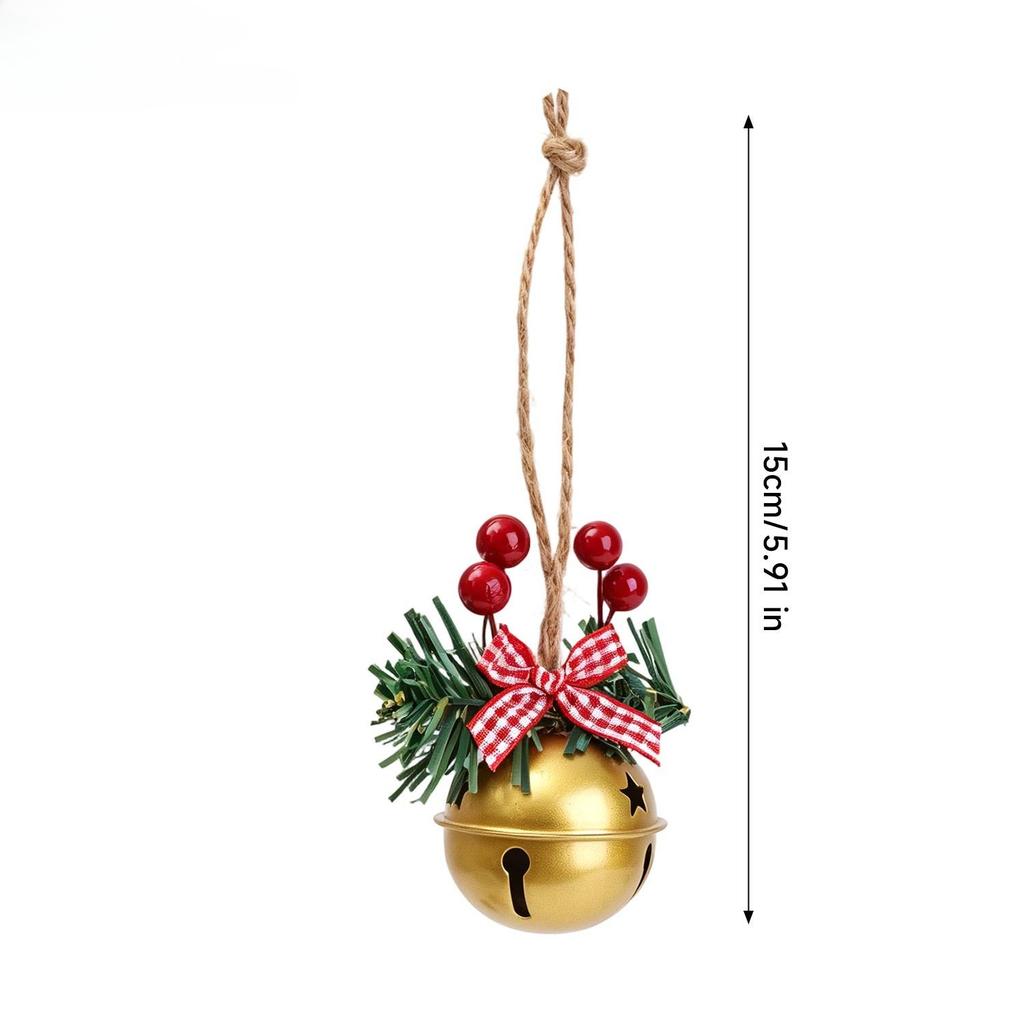 Christmas Metal Bell Ornaments Bowknot Red Berry Pine Needle Hanging Bells Xmas Tree Pendants for Holiday Party Decor Supplies