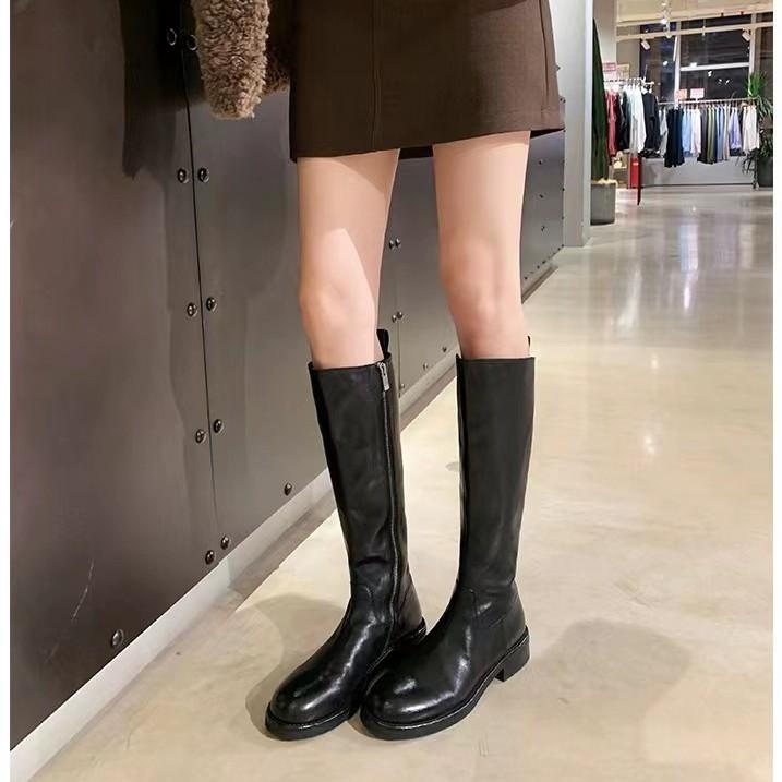 Grape mother same style, twilight Paris~ horse leather round head thick heel side zipper thick-soled knight boots high boots