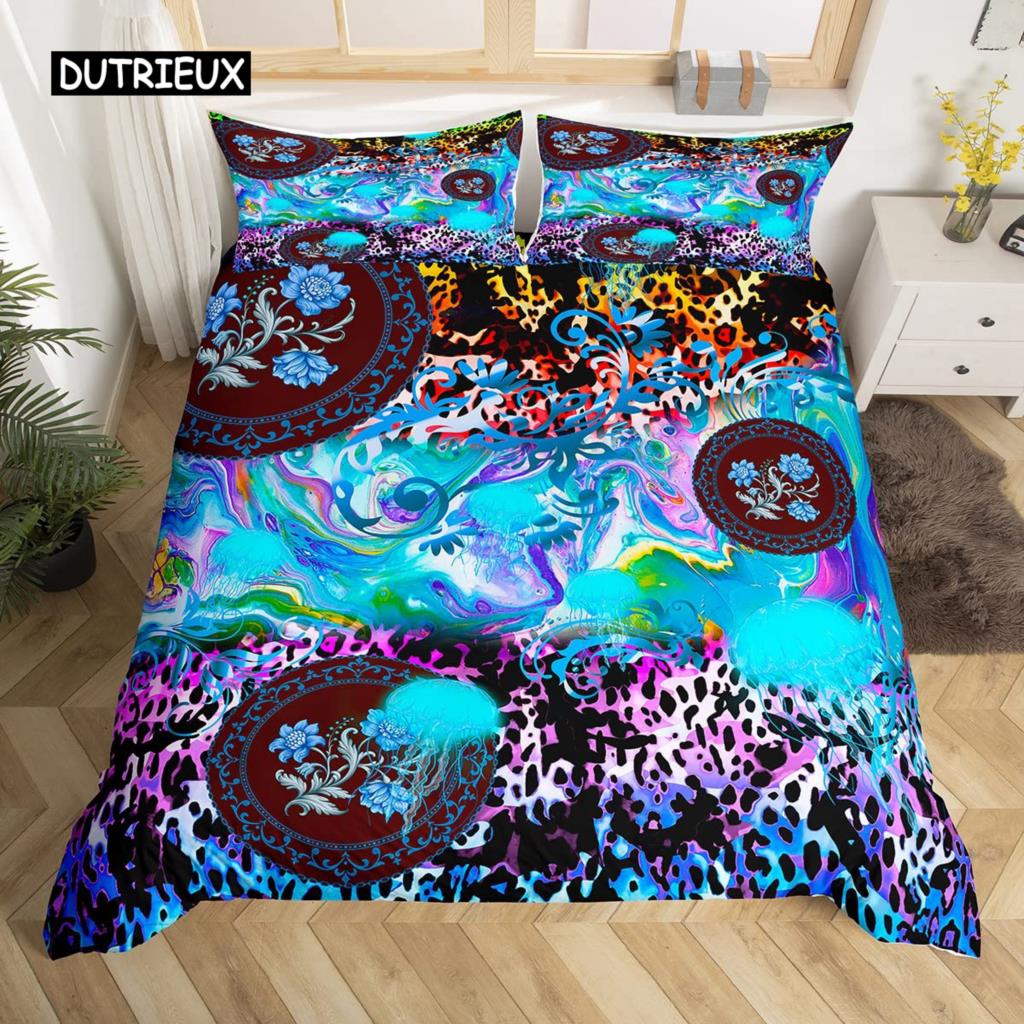 Σετ Παπλωματοθήκης Μέδουσας Μωβ Γαλαξίας Φωτεινό Σετ Κλινοσκεπασμάτων Μέδουσας Σύμπαν και Θαλάσσια Πλάσματα 2/3 τεμ. Κάλυμμα Πάπλωμα για Παιδιά