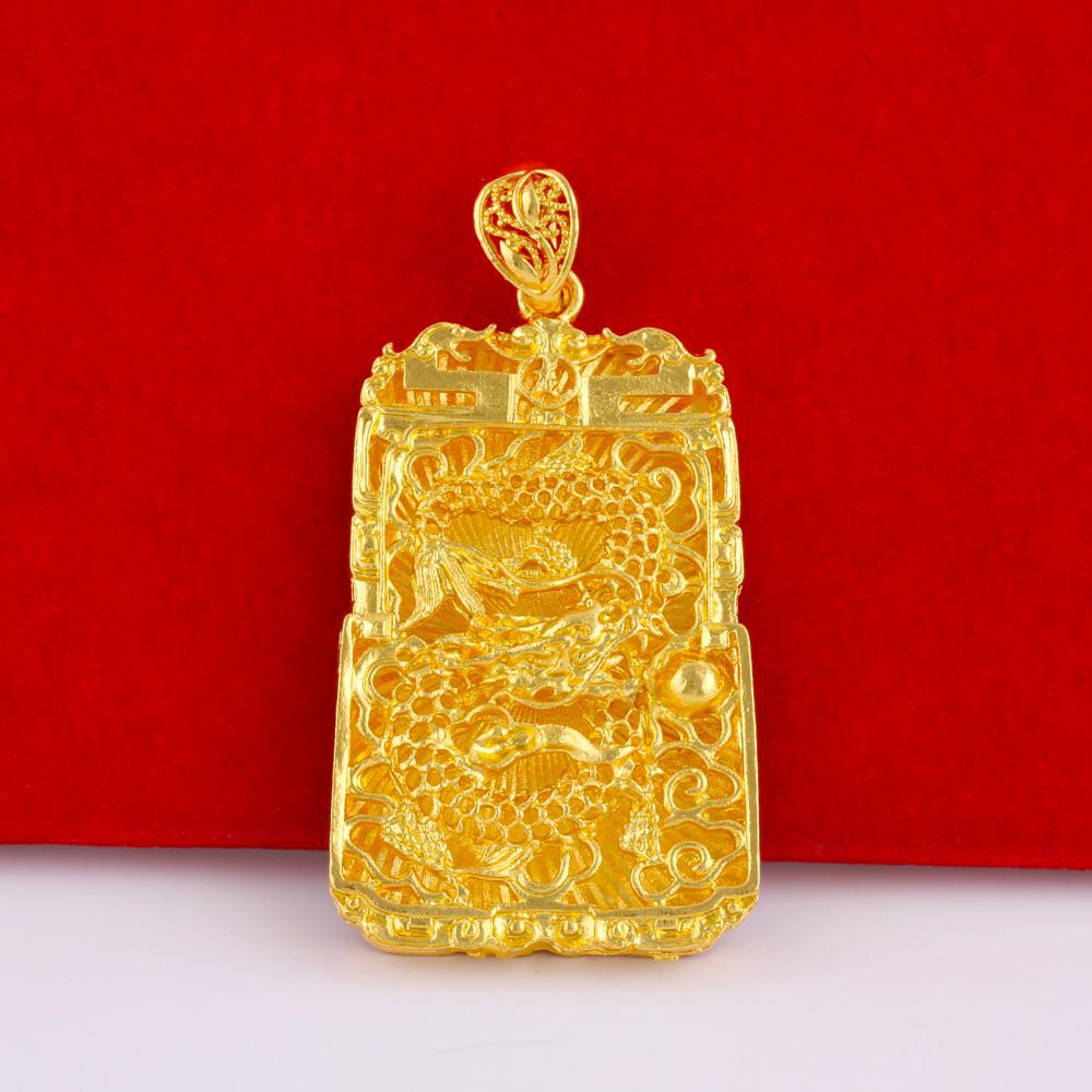Men's Gold-plated Large Tag Necklace, Flame Square Dragon Brand, Guanyin Maitreya Buddha Pendant Necklace.