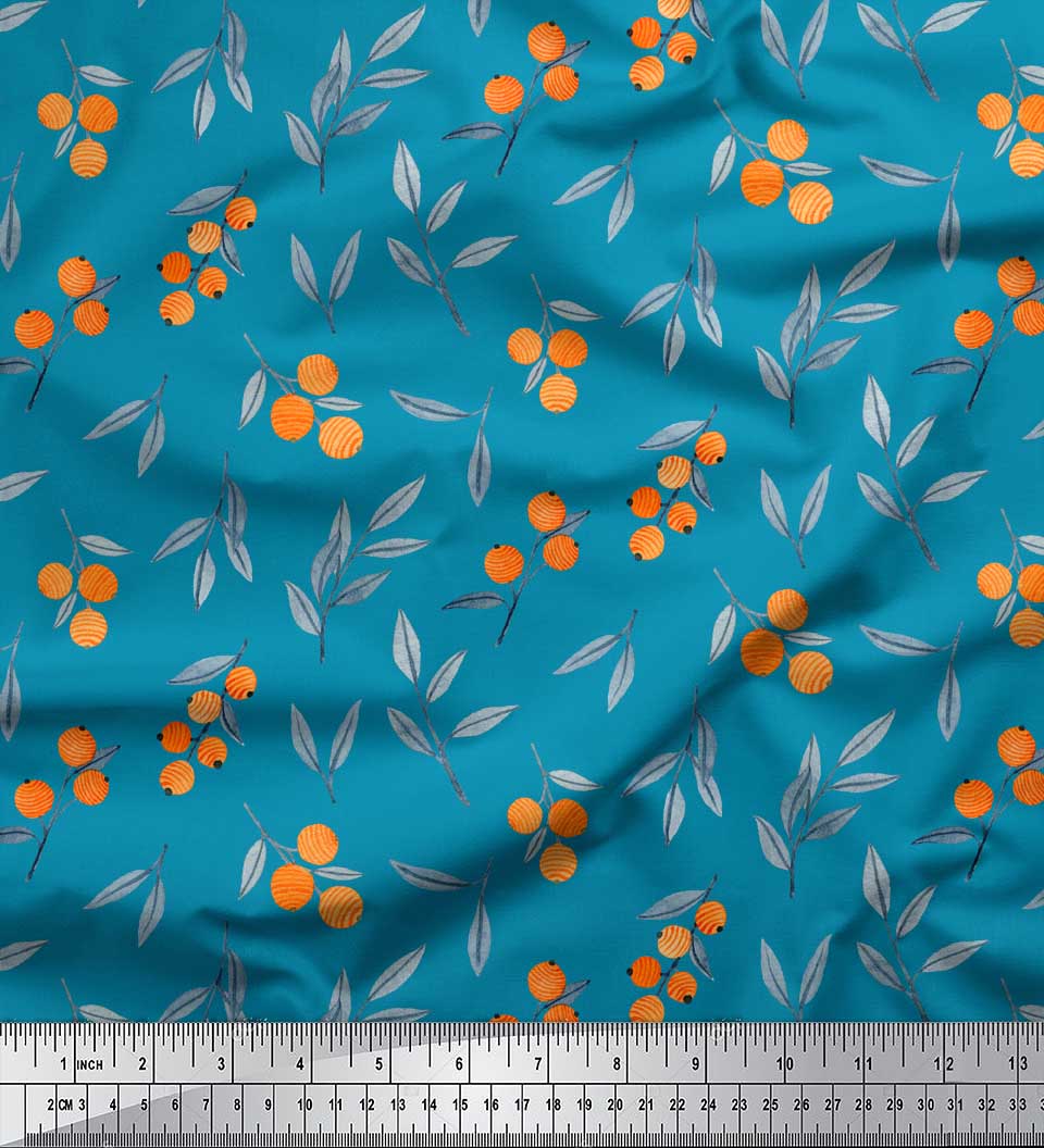 

Soimoi Green Japan Crepe Satin Fabric Berries Leaves Decor Fabric Printed metre 42 Inch 42 Inch Wide - Poly Crepe синій