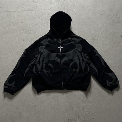 Unisex Streetwear mikina s kapucí na zip s 3D fóliovým potiskem Tmavá estetika Běžný střih
