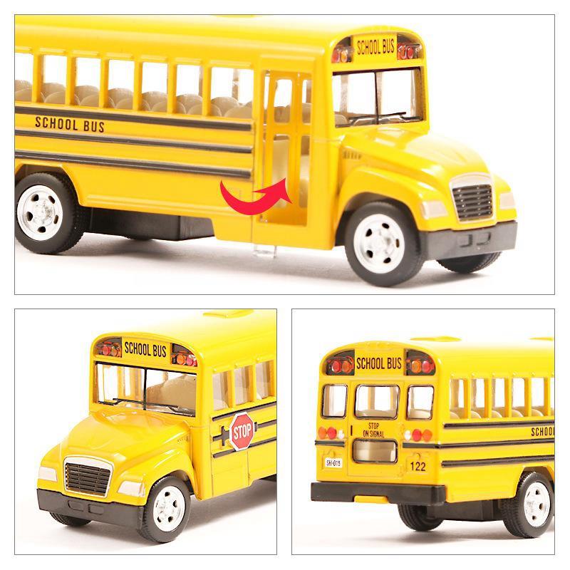 1/36 Scale 5'' School Bus Toy Car For Children RMZ CiTY Classical Diecast Miniature Vehicle Model Pull Back Collection Gift For Boys