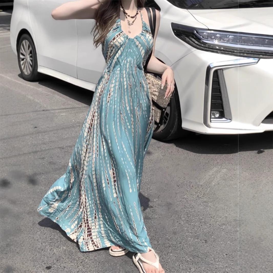 Богемное платье для отпуска женское летнее новое французское для путешествий фото пляжное платье морского побережья темперамент длинная юбка S