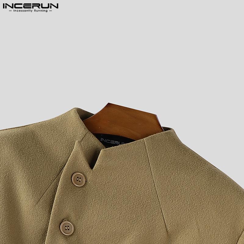 INCERUN Men Stand Neck Long Sleeve Oblique Placket Jackets Coats