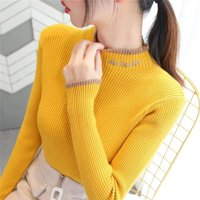 WTEMPO Plus Velvet Autumn Winter Thick Sweater Long-sleeved Bottoming Shirt Knitted Sweater