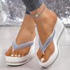 Luxus Leichte Strass Damen Flip-Flops Dicke Sohle Höhenverstellend Sommerlich Lässig Außen-Slipper, Damenschuhe
